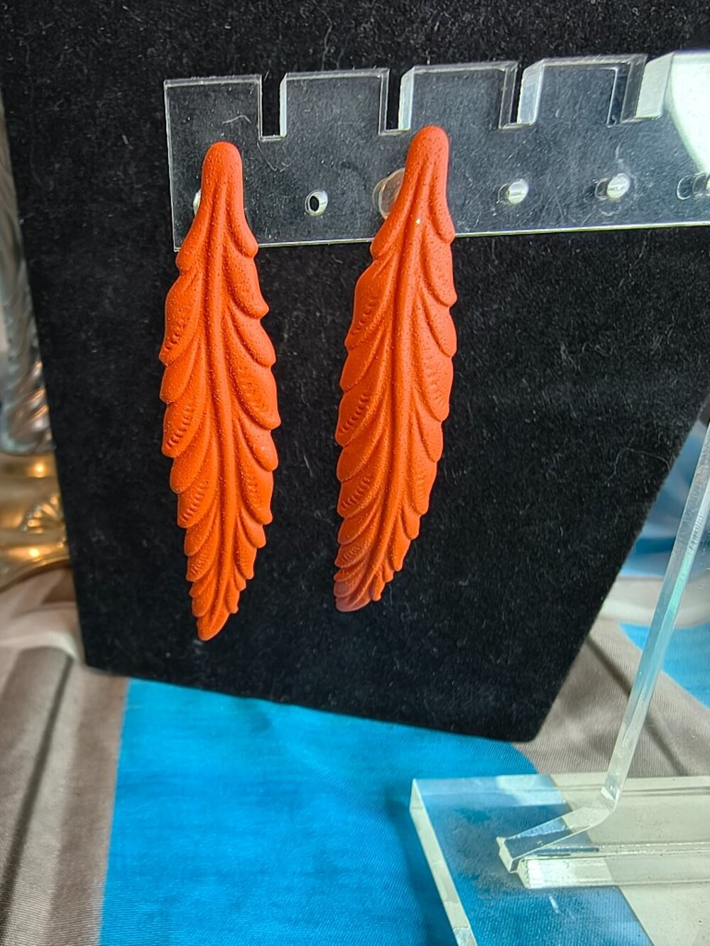 Orange Painted Metal Leaf Earrings